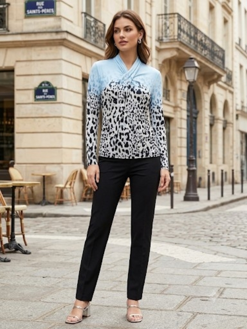 Calvin Klein Blue Ombre Leopard Print Blouse